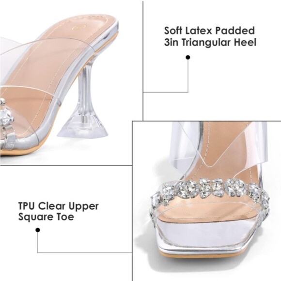 mysoft Clear Heeled Square Toe Crystal Embellished Mules Size 10 New in Box - Picture 4 of 6